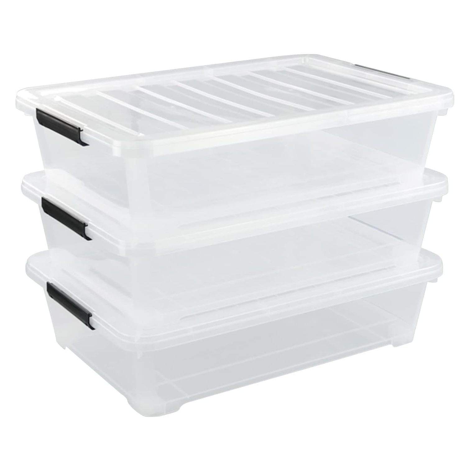 40 Quart Plastic Underbed Storage Boxes, Clear Under Bed Plastic Storage Bin with Wheel, 3 Pack