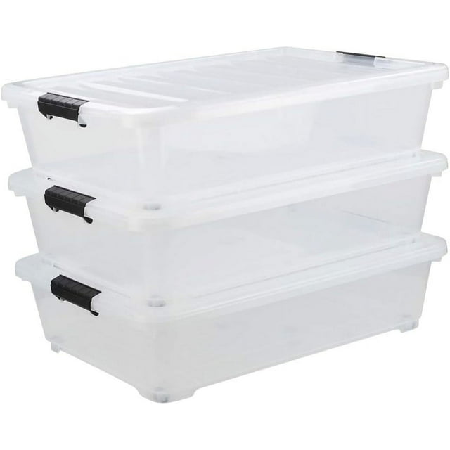 40 Quart Plastic Wheels Under Bed Storage Box, Latch Bin with Lid