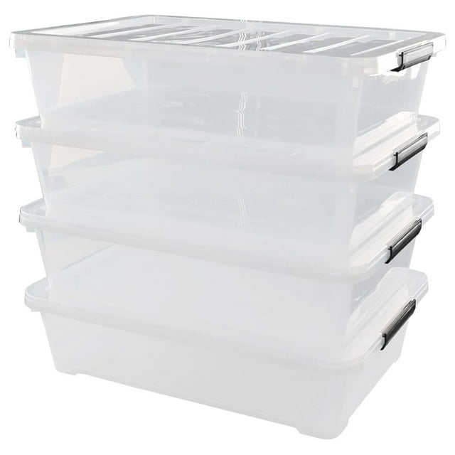 40 Quarts Under Bed Storage Boxes with Wheels, Large Plastic Shallow Tote Bins Set of 4