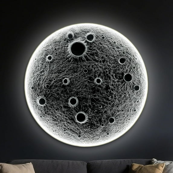 40" Realistic Resin Moon Wall Light - Plug - in Dimmable LED Sconce with Remote, 38W/15W Dual - Mode, Meteorite Crater Texture, 1.75" Thick - Ideal for Home & Commercial Decor