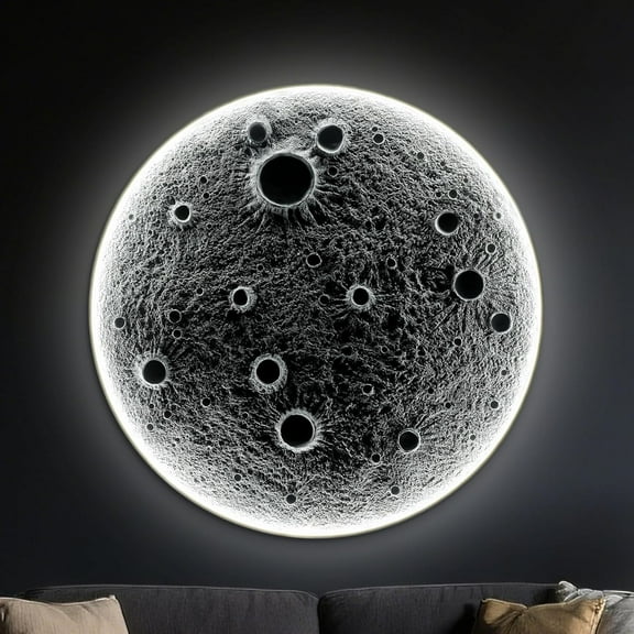 40" Realistic Resin Moon Wall Light - Plug - in Dimmable LED Sconce with Remote, 38W/15W Dual - Mode, Meteorite Crater Texture, 1.75" Thick - Ideal for Home & Commercial Decor