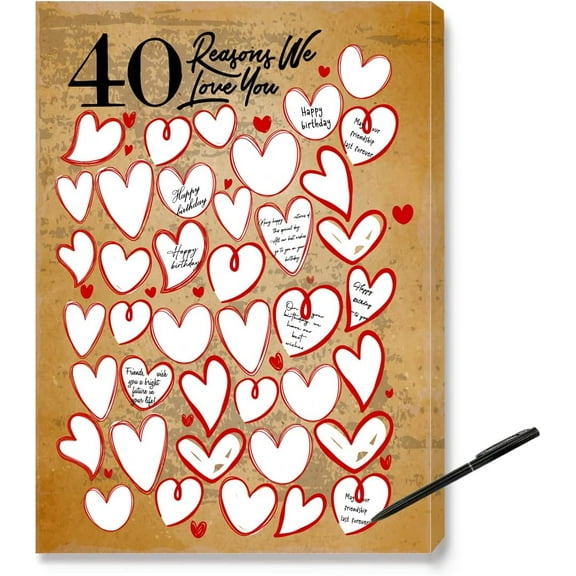 40 Reasons We Love You, 40th Birthday Gift Guest Canvas, For Her, Man, Woman, Sister, Friend, Family, Great 40th Anniversary or 40th Birthday Party Decoration-11x15 inches