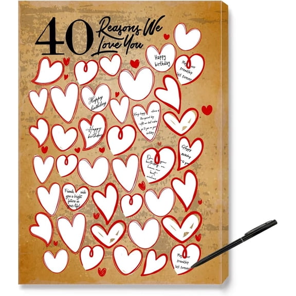 40 Reasons We Love You, 40th Birthday Gift Guest Canvas, For Her, Man, Woman, Sister, Friend, Family, Great 40th Anniversary or 40th Birthday Party Decoration-11x15 inches