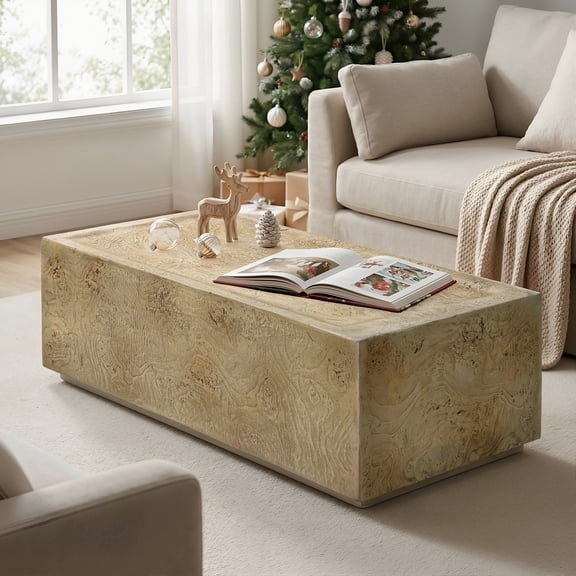 40" Rectangular MGO Coffee Table – Spacious Tabletop, Durable Construction, Easy-Clean Surface,Light Natural Burl