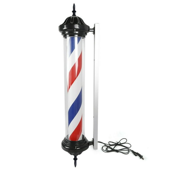 40" Red & Blue & White Rotating Barber Pole Light Outdoor Barber Shop Pole Rotating Light Hair Salon Sign Illuminated Light