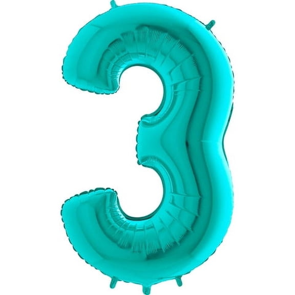 40" Robin's Egg Blue Number 3 Balloon - Shiny Mylar Balloon - Birthday Party Balloon
