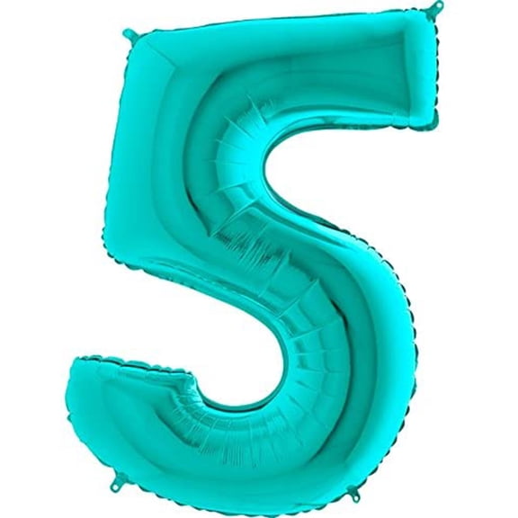 40" Robin's Egg Blue Number 5 Balloon - Shiny Mylar Balloon - Birthday Party Balloon