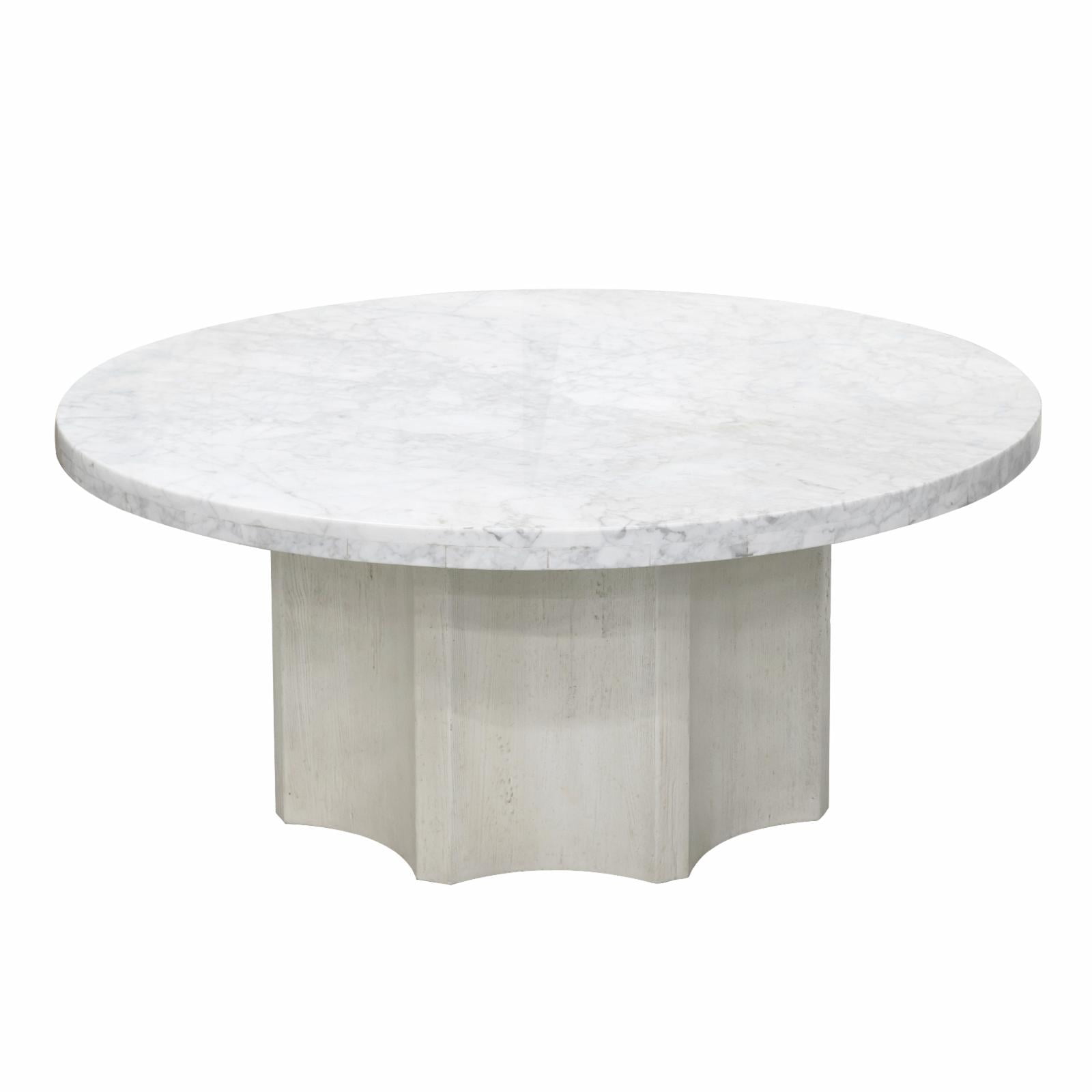 Gray and White Round Marble Top Coffee Table with Storage