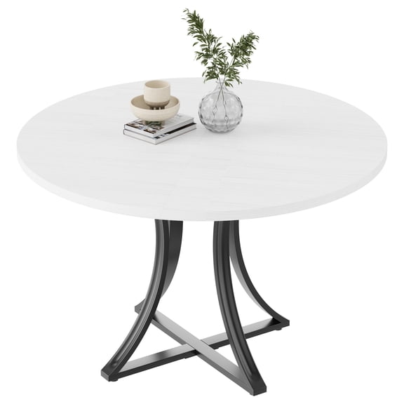 40" Round Dining Table for 4, Farmhouse Kitchen Table with Adjustable Feet, Space Saving Wood Circle Dinner Table for Living Room, Dining Room, White