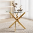thumbnail image 1 of 35" Round Glass Dining Table, Paproos Dining Table for 4, Kitchen Table with Gold Plated Metal Legs, Minimalist Glass Dining Room Table for Kitchen, Gold(Only Table), 1 of 5