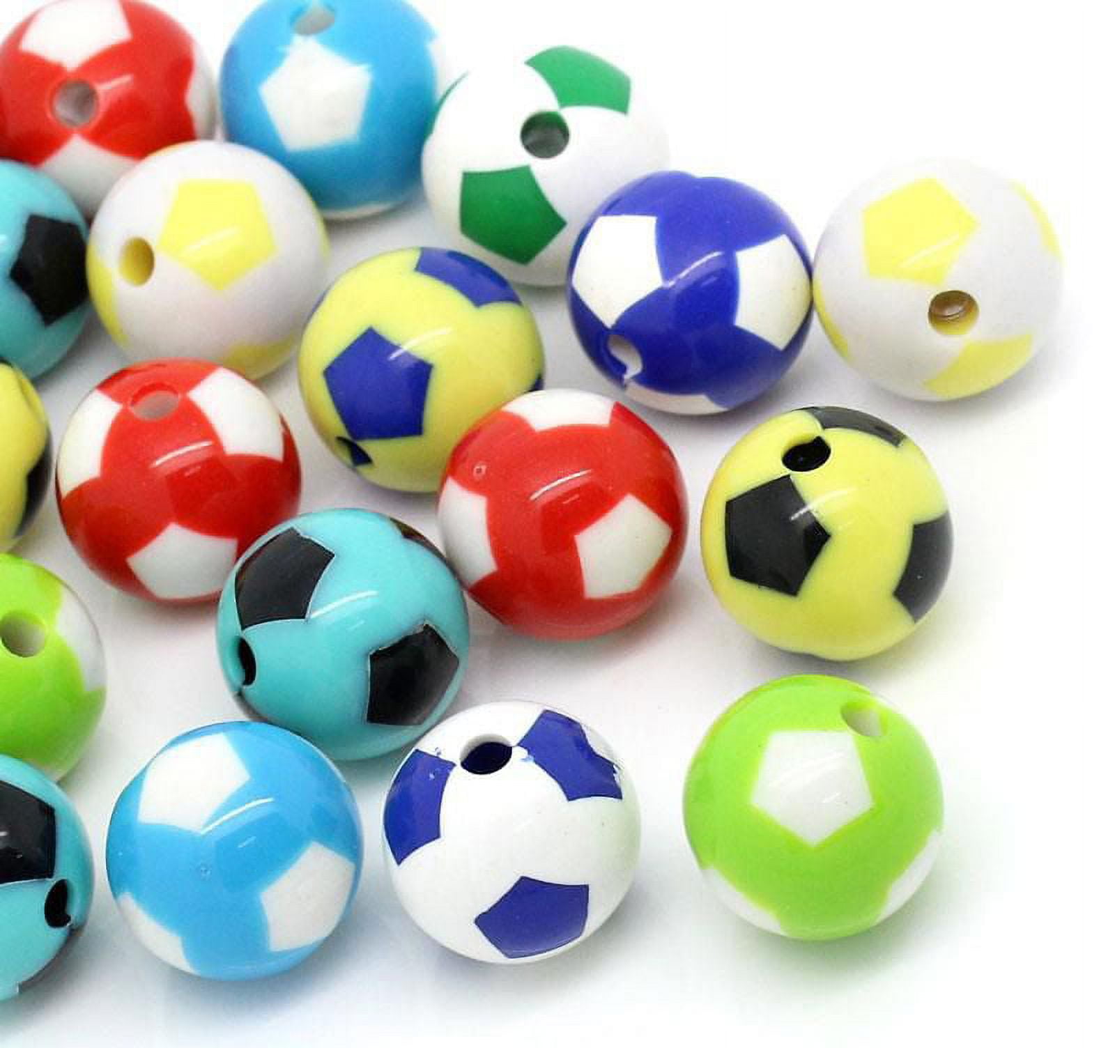 40 Round Multicolor Acrylic Soccer Ball Beads 20mm with 3.7mm Hole