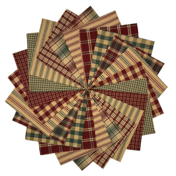 40 Rustic Christmas Plaid Homespun 5 inch Charm Pack Quilt Squares by JCS