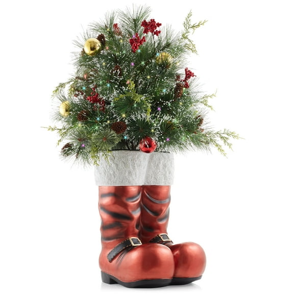 Santa Boots Decoration with Holiday Greenery, 40" Pre-Lit Hand-Painted Outdoor Christmas Decor