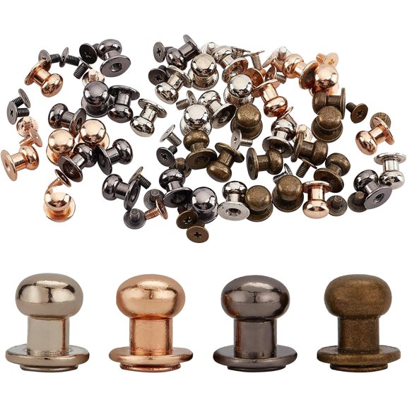 40 Set 4 Colors 8mm Round Head Screw Button Studs Chicago Screw Rivets Post Fastener for Home DIY Leather Repairs Craft Luggage Jackets Wallet Handbag Decoration Hardware Accessories