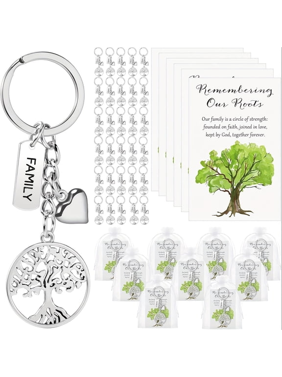 40 Set Family Tree Keychains with Cards and Burlap Bags, Perfect Family Reunion Gifts, Thanksgiving and Christmas Favors, Tree Keychain Decoration for Family Gatherings, Class Reunions & Team Events