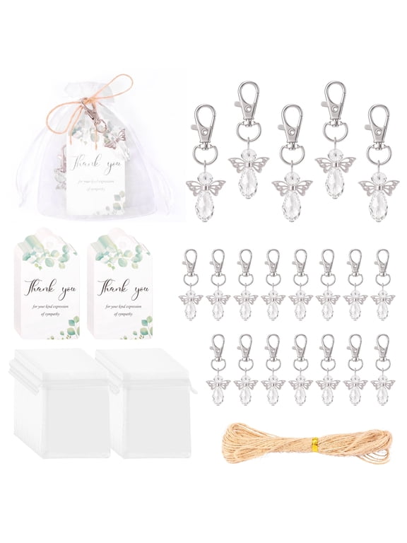 40 Sets Funeral Favors for Guests,Celebration of Life Favors Angel Keychain with Bags and Thank You Tags for Funeral Memorial Party,White