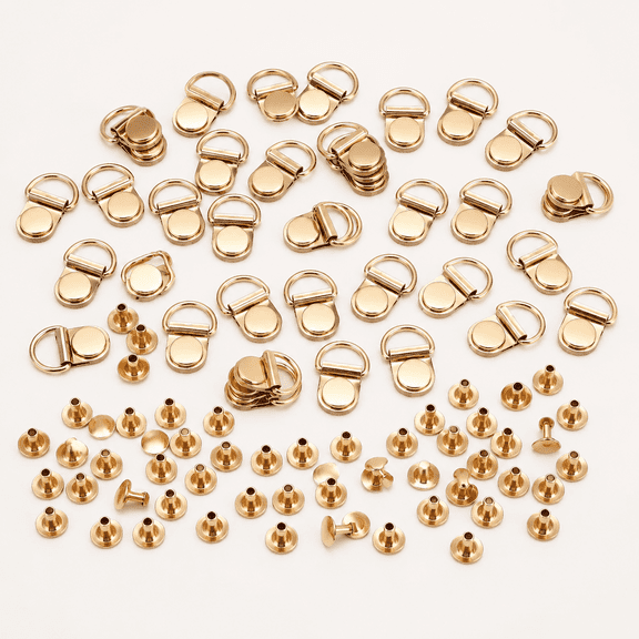 40 Set Gold Boot Lace Hooks Metal Shoelace Buckle Shoes Eyelets Hook Shoes Lace Safety Buckle Loop D-ring with Rivets for Mountaineering Boots Climb Hiking