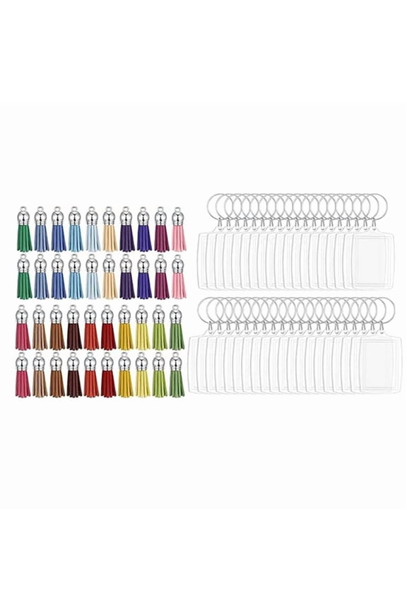 40 Set Handmade Photo Frame Keychain Set Acrylic Clear Blank Picture Insert Keyrings with Tassels Key Chain Accessories
