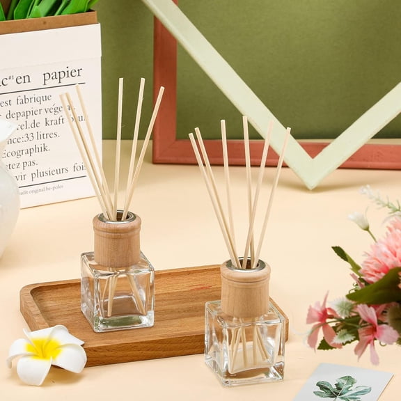 40 Set Reed Diffuser Bottle Empty Refillable Fragrance Glass Diffuser Bottles with Wooden Caps Rattan Sticks 50ml 1.7 oz Glass Jars for Fragrance