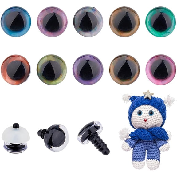 40 Sets 10 Colors 16mm 3D Glitter Safety Eyes Amigurumi Crochet Eyes with Washers Plastic Crochet Eyes Craft Eyes for Plush Stuffed Animals Making Supplies 1set