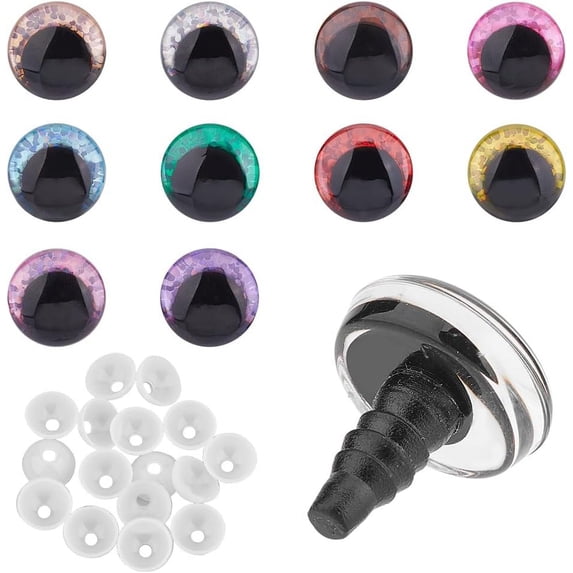 40 Sets 10 Colors 18mm 3D Glitter Safety Eyes Round Craft Crochet Eyes with Washers Stuffed Animal Eyes for DIY of Puppet Bear Plush Animal Christmas Decoration colorful
