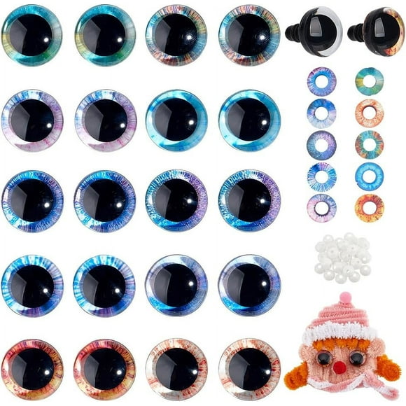 40 Sets 10 Colors Safety Eyes 18mm 3D Glitter Craft Eyes Half Round Craft Crochet Eyes with Washers Stuffed Animal Eyes for DIY Puppet Bear Plush Animal Christmas Decoration