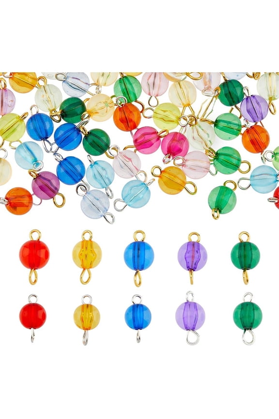 40 Sets 160PCS Acrylic Connector Charms Round Pendants Links with Brass Double Loops Randomized Colors Bead Charms for Jewelry Making Hole: 1.5-2.5mm