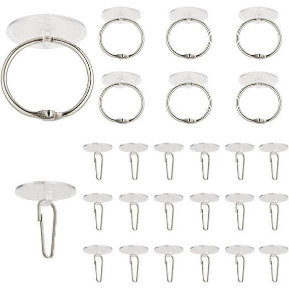 40 Sets 2 Styles Self Adhesive Ceiling Hanging Hook Wall Sticky Hooks with Rings Clear Seamless Small Disc Sticker Hanger for Christmas Festival Wedding Party Home Decoration Balloon Storage