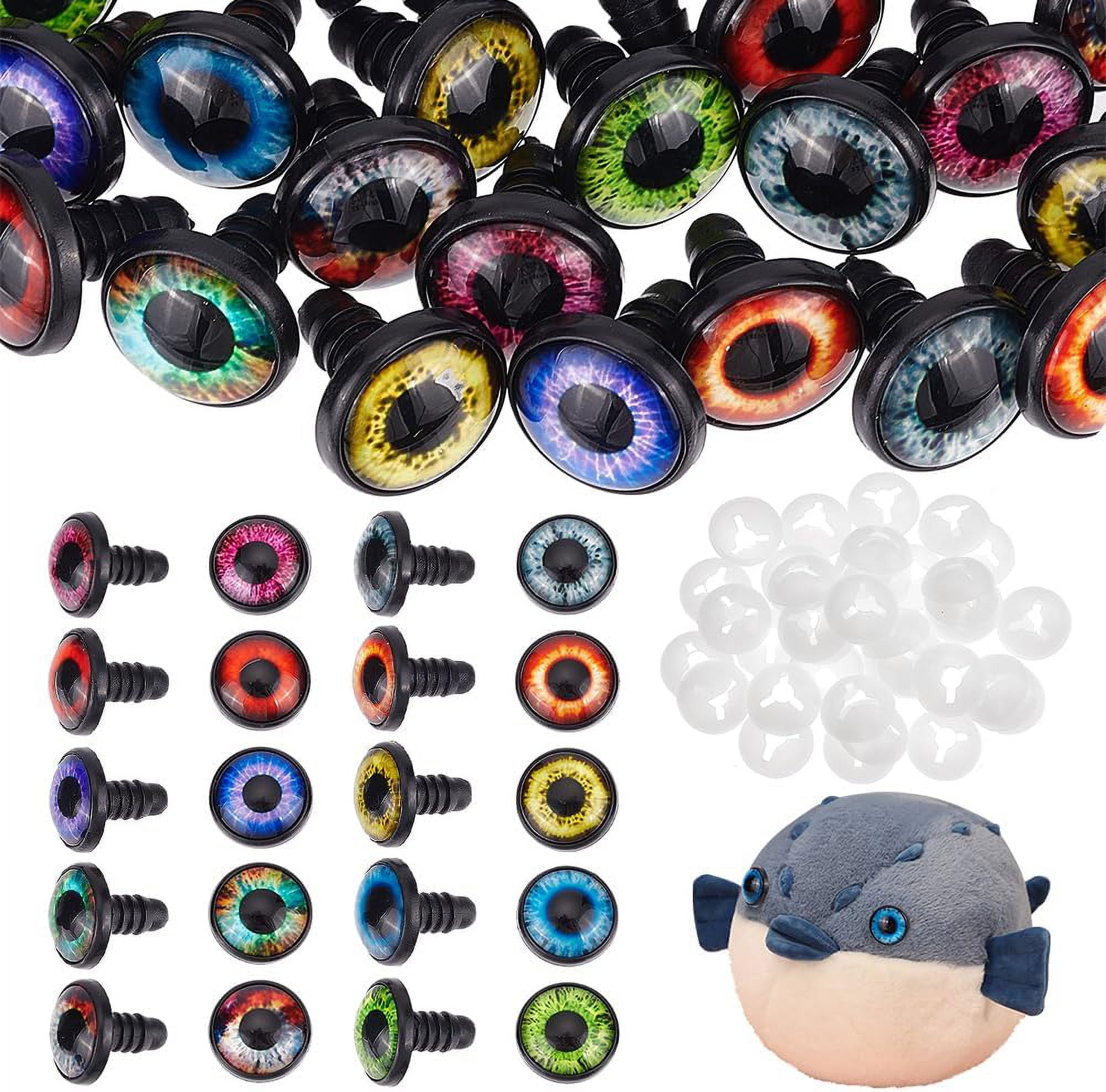 40 Sets (20 Pairs) Safety Eye 18mm Dragon Eye 10 Colors Craft Eyes Stuffed Animal Eyes with Washers for Amigurumi Puppet Teddy Bear Crochet Plush Animal Making 1box
