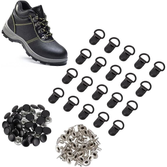 40 Sets Brass Lace Hooks for Climbing and Outdoor Shoes with Rivets Oval Black 22x14x3mm Hole: 4mm Button Cover: 8x4mm Rivet: 8x4mm for DIY