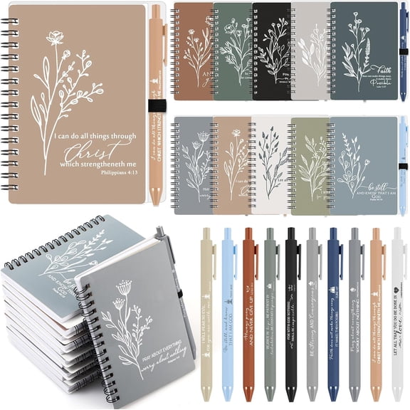 40 Sets Christian Gifts Bulk Christmas Appreciation Gifts Religious A6 Spiral Notebook Journaling Study Supplies Scripture Notepad Ballpoint Pen for Birthday Christmas (Neutral Colors)