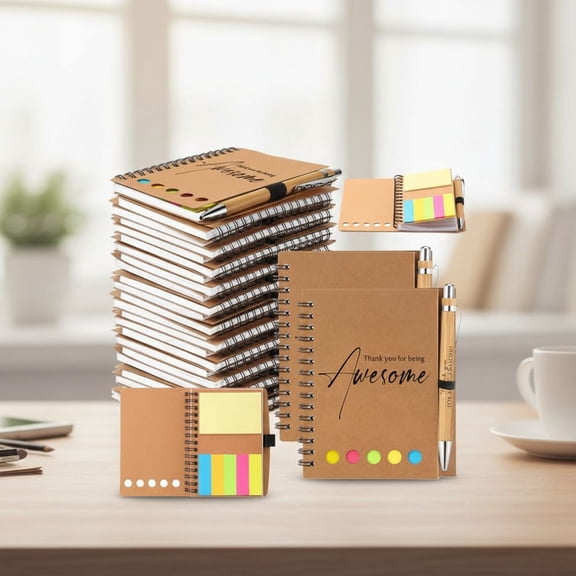 40 Sets Christmas Employee Appreciation Gift Bulk Inspirational Spiral Notebook with Sticky Note Motivational Pen Thank You Gifts for Team Staff Coworker Nurse Teacher (Kraft)