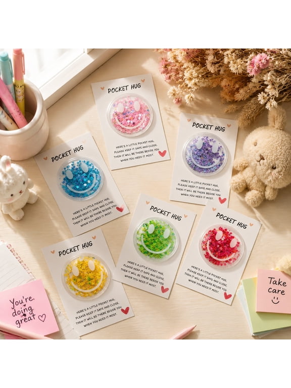 40 Sets Colorful Smile Pocket Hug Cards with Glitter Face Tokens, Inspirational Encouragement Gifts, Appreciation Cards for Coworkers, Friends, Event Favors and Positive Support Gifts