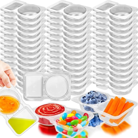 40 Sets Double Compartment Condiment Containers with ,Plastic Snack To Go Take Out Container for Sauces,Fruits,Vegetabble,Travel Picnic,5 oz,2 Compartments