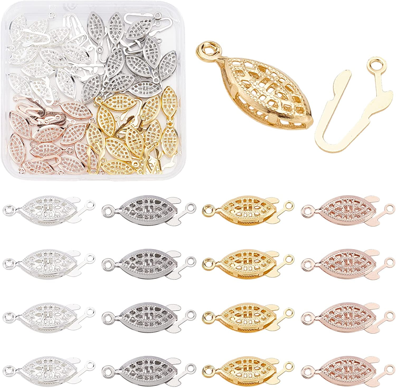  4 Piece Pearl Filigree Necklace Clasp Oval Filigree Fish Hook  Clasp Jewelry Slide Clasps Bracelet Connectors with Storage Box for Layered  Necklaces, Jewelry, Crafts Bracelets, 2 Styles and 2 Colors