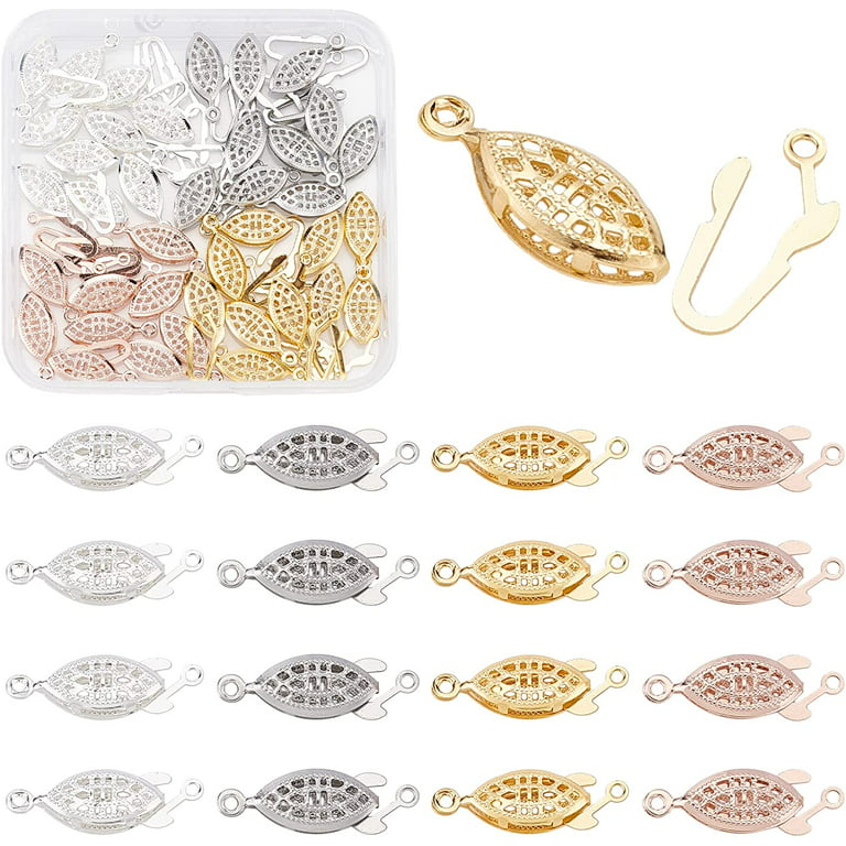 40 Sets Filigree Clasp 4 Color Oval Box Clasps Jewelry Slide Clasp Necklace  Bracelet Connectors Filigree Fish Hook Clasp for Pearl Knotted Jewelry