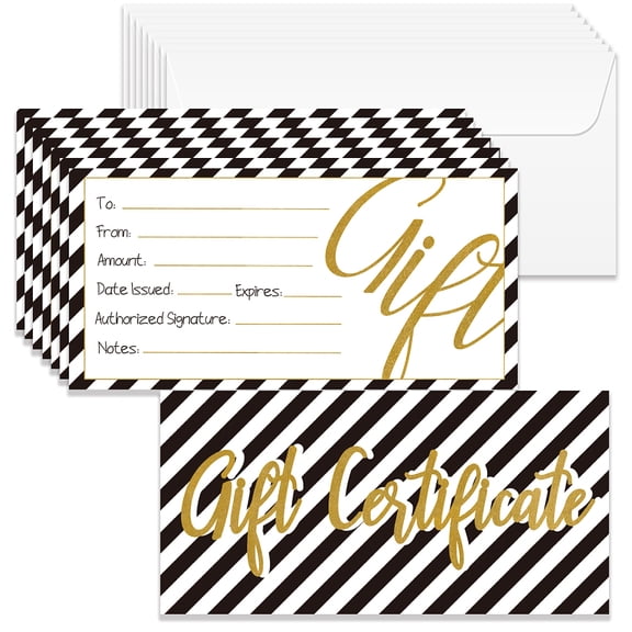 40 Sets Gift Certificate for Business Blank Gift Cards Certificates with Envelopes 6.6x3.3 Inch Black White Stripes Cards Vouchers for Holiday Birthday Restaurant Spa Beauty Makeup Salon DIY