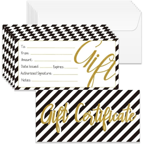 40 Sets Gift Certificate for Business Blank Gift Cards Certificates with Envelopes 6.6x3.3 Inch Black White Stripes Cards Vouchers for Holiday Birthday Restaurant Spa Beauty Makeup Salon for DIY