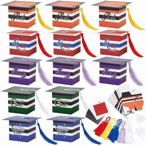 40 Sets Graduation Candy Boxes Multi-Style Graduation Favor Box Graduation Chocolate Box with Tassel for DIY handcrafting