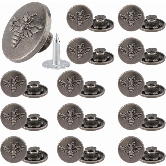 40 Sets Jean Buttons Replacement Bees Pattern Button 18MM No-Sew Removable Metal Jeans Buttons Alloy Round Button for Jeans and Jackets Denim Clothes Coats Shirts