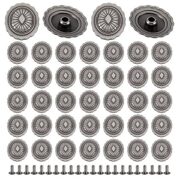 40 Sets Oval Flower Texture Decorative Rivet Vintage Tibetan Rivets Metal Rapid Screwback Buttons Retro Carving Round Shape Rivets Studs