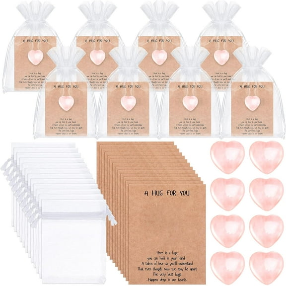 40 Sets Pocket Hug Token Hug Small Gift Bulk Cards with Heart Shape Natural Stones Keepsake Exchange Relationship Cards for Colleagues Family Distance Social Celebration(Cute)