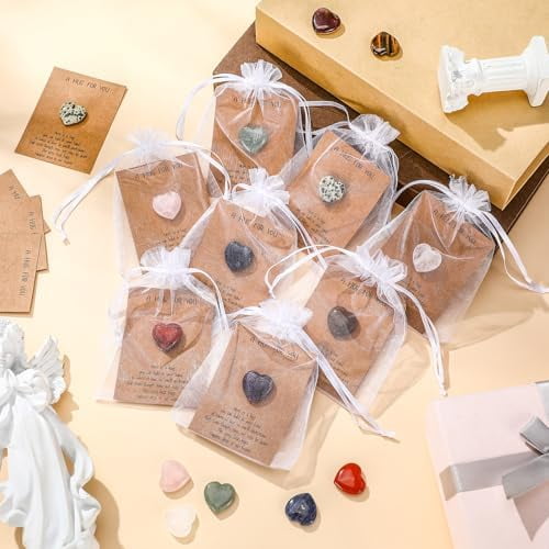 40 Sets Pocket Hug Token Hug Small Gift Bulk Cards with Heart Shape Natural Stones Keepsake Exchange Relationship Cards for Colleagues Family Distance Social Celebration(Classic)