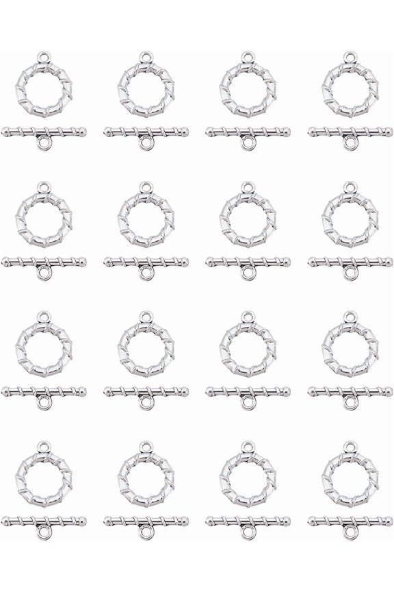 40 Sets Round Ring Toggle Clasps OT Toggle Clasps Stamped T-Bar Closure Connector Bracelet Clasp for Necklace Bracelet Jewelry Making