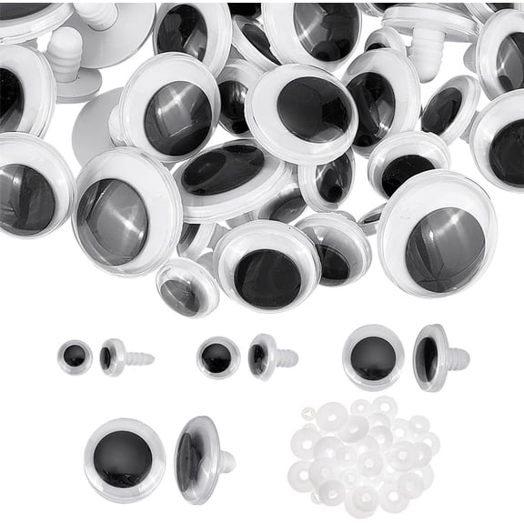 40 Sets Safety Eye 4 Sizes Wiggle Googly Eyes Craft Eyes Black Stuffed Animal Eyes with Washers 10/13.5/18/23mm