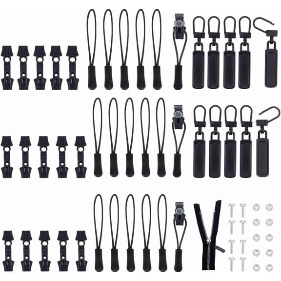 40 Sets Zipper Repair Kit 4 Styles Adjustable Zipper Slider Fixer Mixed Sizes Instant Zipper Repairer Black Zipper Pull Detachable Zipper Slider Puller for DIY Making