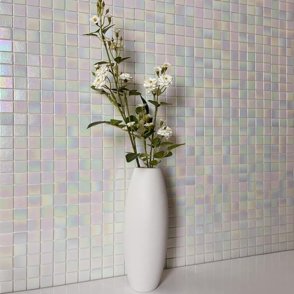 40-Sheet Rainbow Peel and Stick Backsplash for Kitchen and Bathroom, 6.6" x 6.6" White Glass Mosaic Tiles