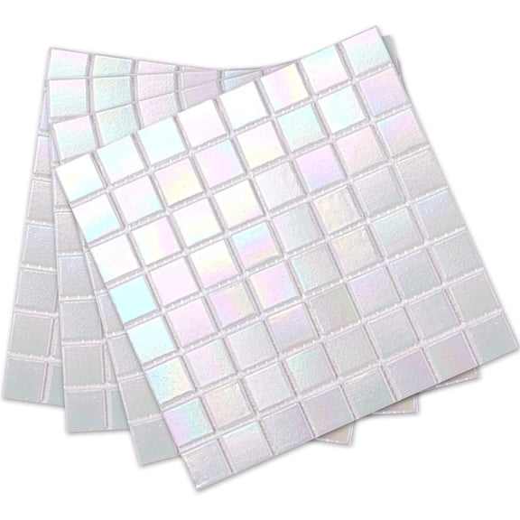 40-Sheet Rainbow Peel and Stick Backsplash for Kitchen and Bathroom, 6.6" x 6.6" White Glass Mosaic Tiles