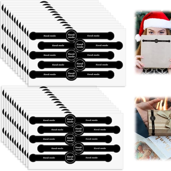 40 Sheets (200 Pcs) Long Strip Handmade Food Stickers Tamper-Proof Baking Labels Self-Adhesive Sealing Packaging Stickers for Pastry Bags Cake Cookie Bread (Style B) By Scheam