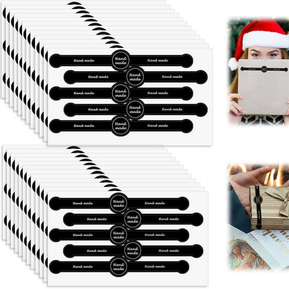 40 Sheets (200 Pcs) Long Strip Handmade Food Stickers Tamper-Proof Baking Labels Self-Adhesive Sealing Packaging Stickers for Pastry Bags Cake Cookie Bread (Style B) By Scheam